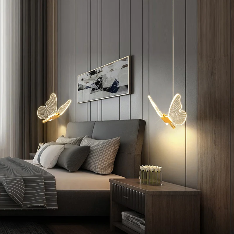 Дешево Креативные роскошные люстры с бабочками, подвесные светильники, регулируемые для гостиной, спальни, лестницы, роскошные декоративные освет...