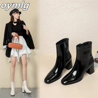 2022 autumn fashion short boots women thick heel side zipper high heel patent leather boots large size short boots women