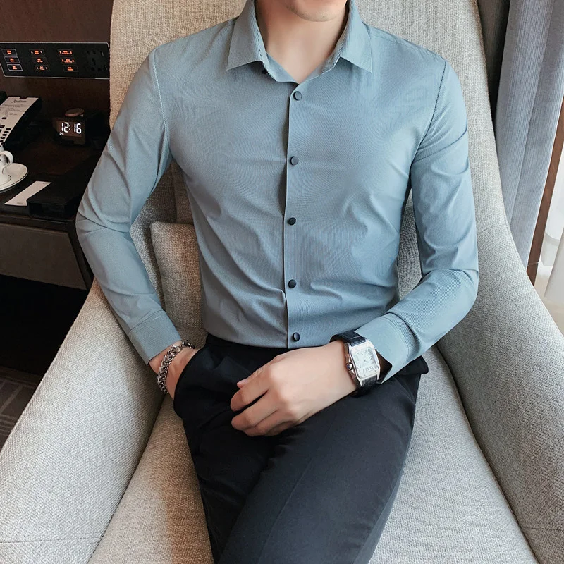 

Рубашка мужская приталенная из вискозы, универсальная Деловая блузка в британском стиле, повседневная, лето 2022