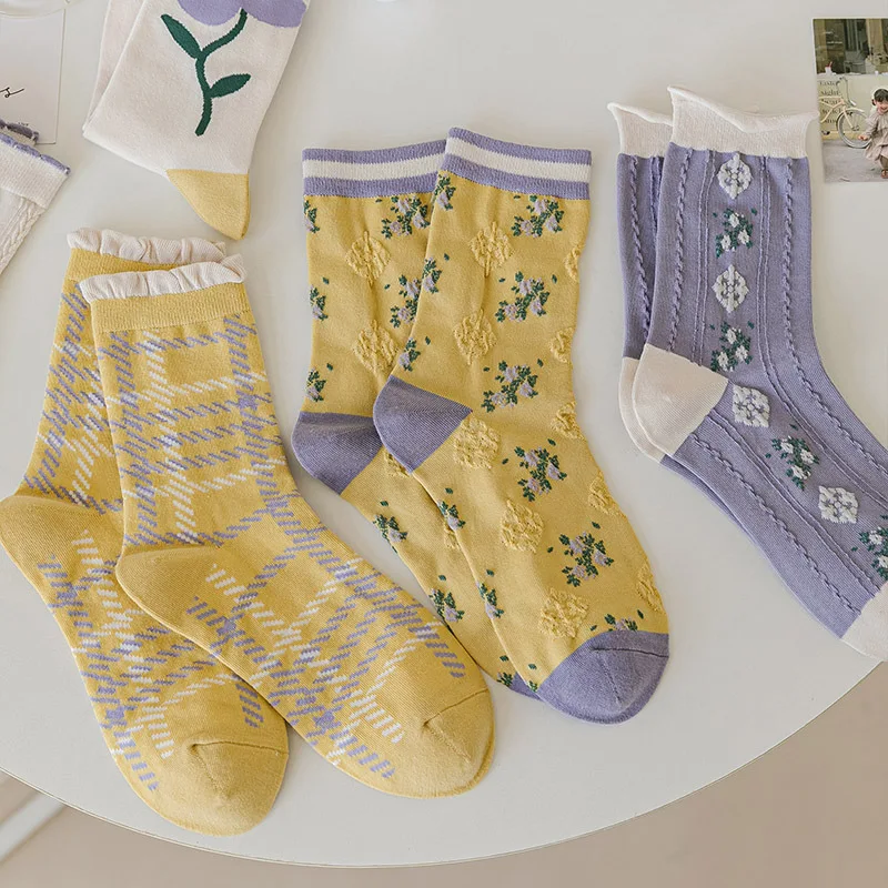 

2022 новые носки желтые цветы для девочек милые маленькие и свежие подходящие ко всему искусственные носки
