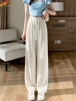 dfrcaeg 2022 summer pants women high elastic waist beige or black loose comfortable korean fashion streetwear long trousers