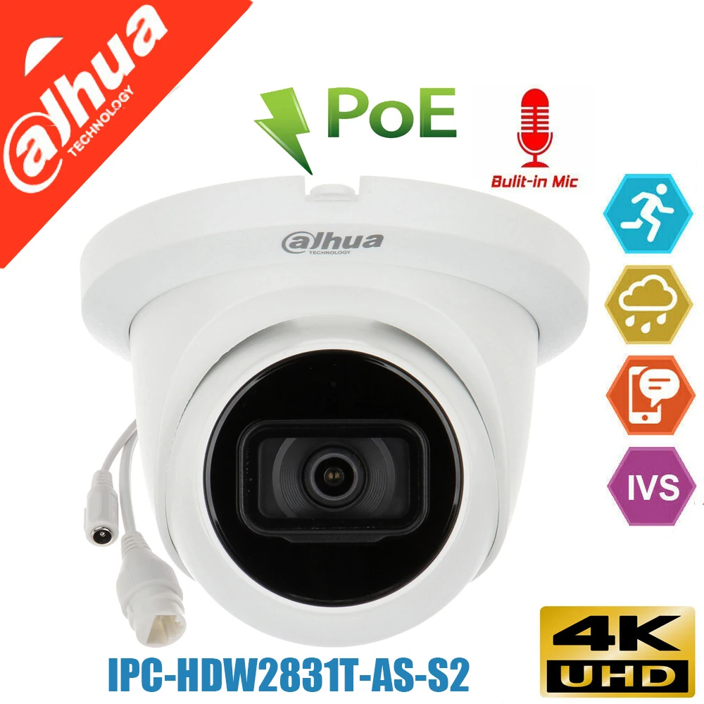 Купить Оригинальная IP-камера Dahua для безопасности, 8 Мп, 4K, HD, стандартная Внешняя камера, PoE, слот для карты с микрофоном, H.265, ИК 30 м, камера IVS, IP67, Starlight Продажа Оригинальная IP-камера Dahua для безопасности, 8 Мп, 4K, HD, стандартная Внешняя камера, PoE, слот для карты с микрофоном, H.265, ИК 30 м, камера IVS, IP67, Starlight