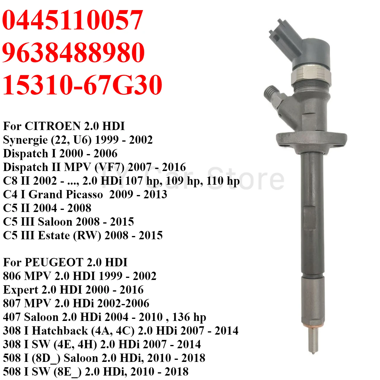 

0445110057 9638488980 Новая форсунка дизельного топлива для Citroen C4 C5 C8 Peugeot 308 508 806 807 Expert Suzuki 2,0 HDi