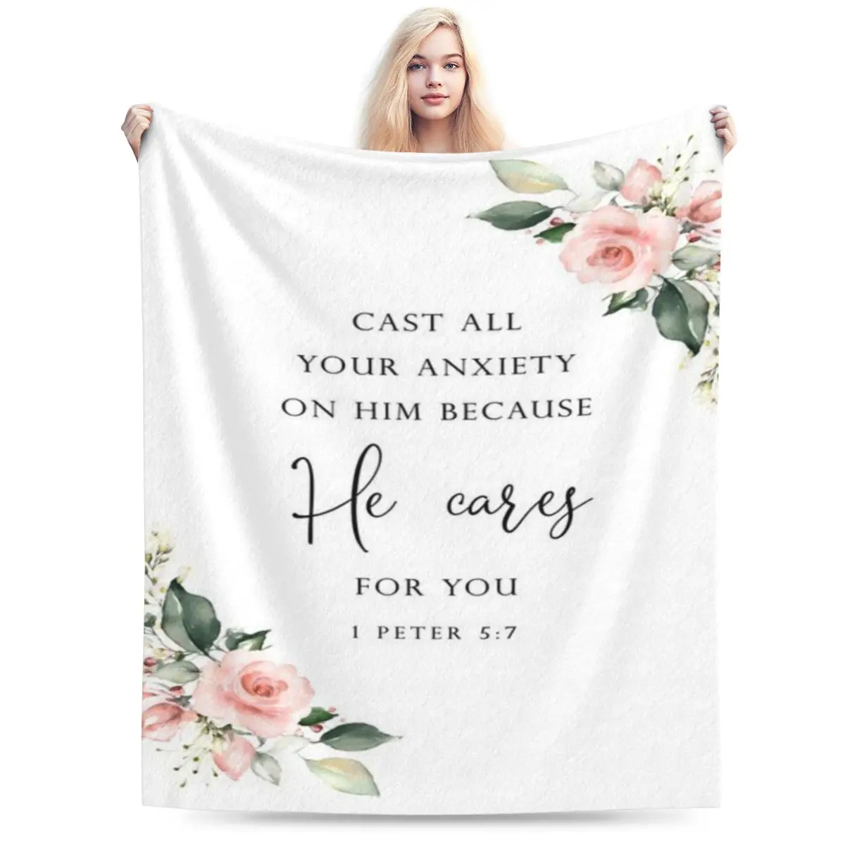 Ультрамягкое Флисовое одеяло He Cares For You Bible Verse 1 Peter 5 7 An