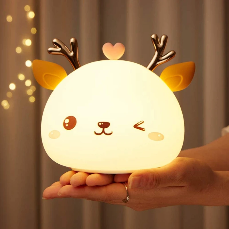 Promotion! Portable Night Lights for Kids Baby Silcone Light USB Rechargeable Deer Lamp with Press Sensor |