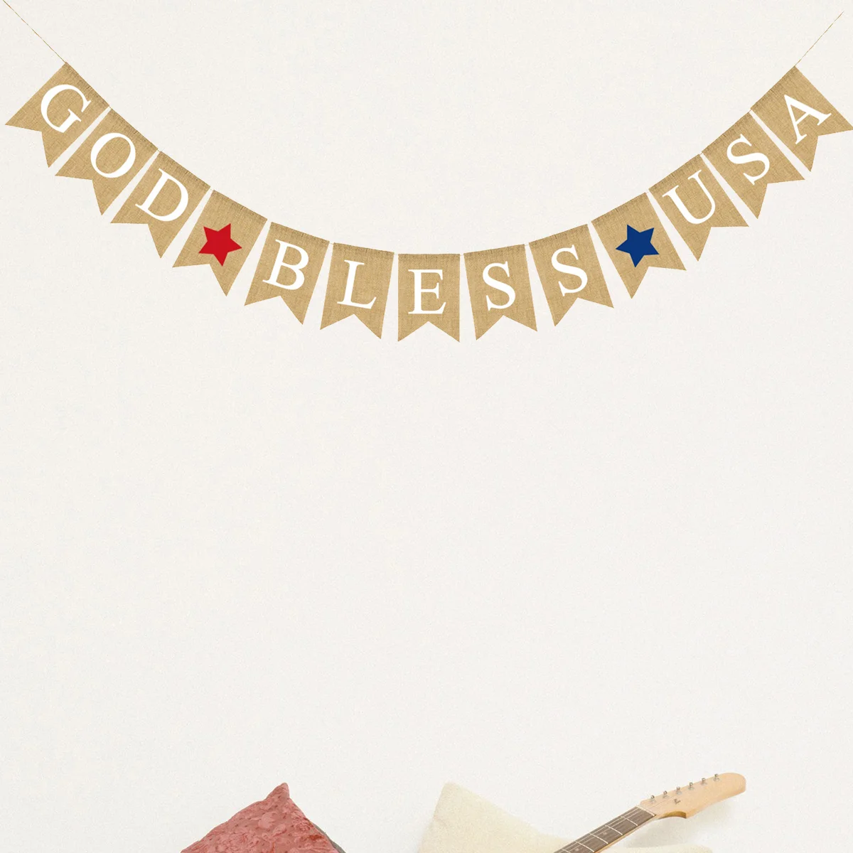 

2.8M Hanging Garland Linen Festive BLESS USA Stars Pattern Decor for American Independance Day