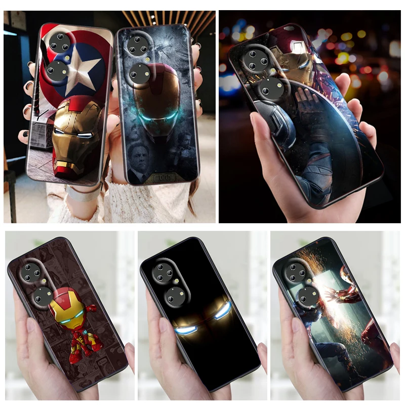 

Marvel Avengers Iron Man Phone Case For Huawei P50 P40 P30 P20 Lite 5G Nova Y70 Plus 9 SE Pro 5T Y9S Y9 Prime Y6 2019 Black