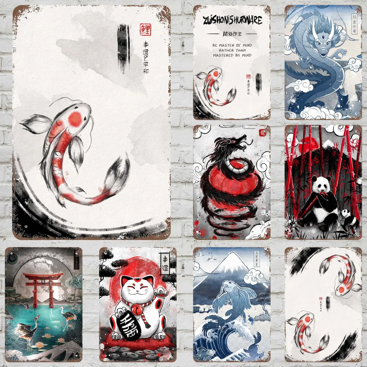 

Wall Art Decor Animal Cat Ramen Nostalgia Samurai Quality Cartoon Decor Metal Posters Metal Tin Signs Vintage Decor for bedroom