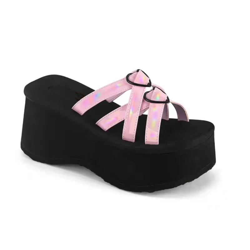 

Plus Size Women Sandals Summer Shoes 2022 Double Love Outside Women Slippers Punk Gothic Wedges Platform Shoes Heels Slipper