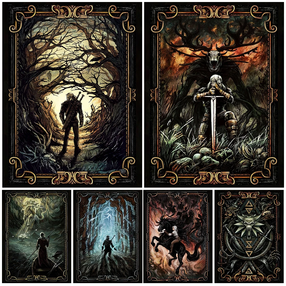 Таинственный Охотник демонов, винтажное настенное искусство, холст, живопись, тёмное ведро, Волшебный мир, художественный постер, печать, украшение для дома без рамки