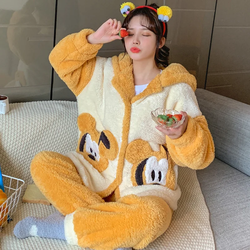 FUNISHI Winter Pajamas Plus Size 3XL Cartoon Inspissate Pajama Set Women's pajamas Plush Loose Version Hooded пижама женская