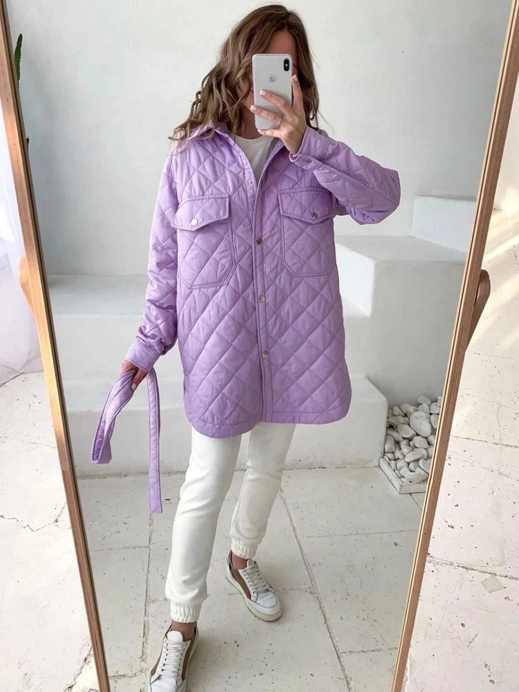 Taruxy Winter Warm Rhombus Cotton-Padded Coats Women Black Long Breasted Lapels Loose Puffer Jackets Outwear Parkas Bombers 2022