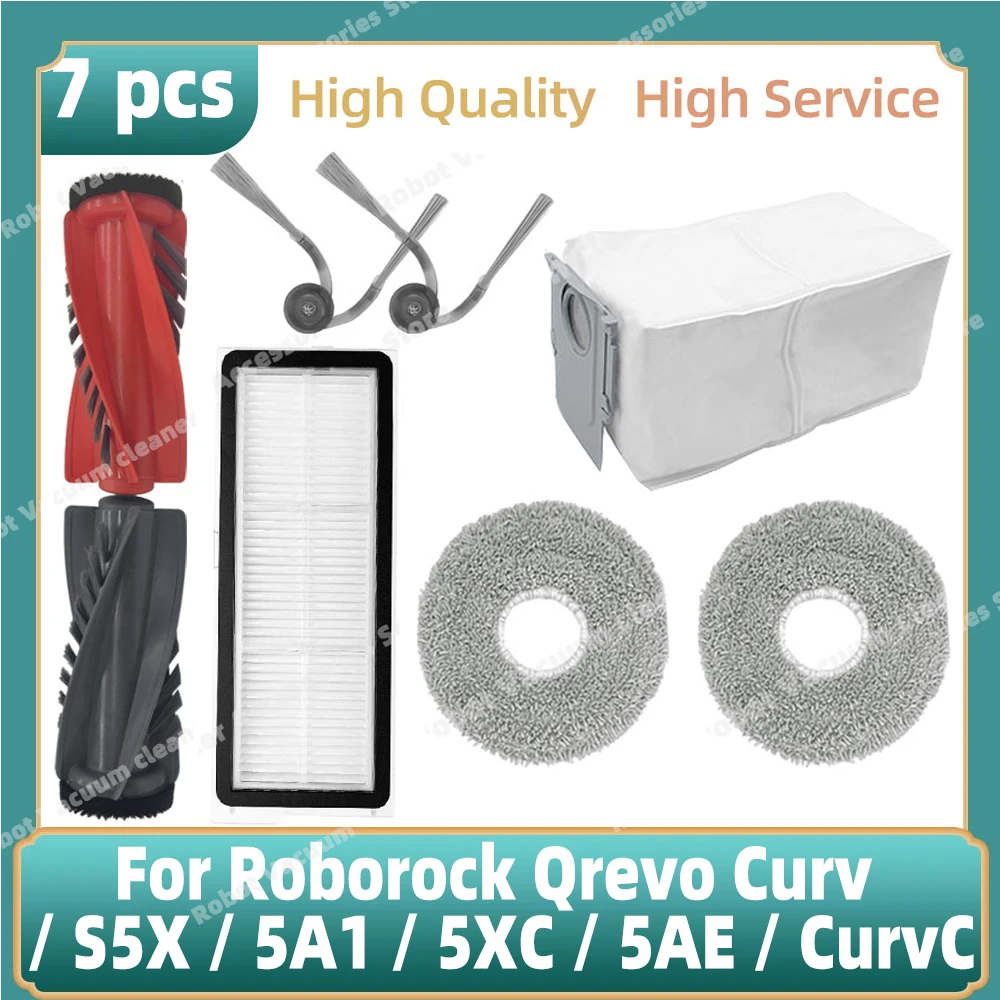 

Подходит для (для Roborock Qrevo Curv / S5X / 5A1 / 5XC / 5AE / CurvC) Запчасти Основный ролик Боковая щетка Hepa Фильтр Швабра Тканевый мешок для пыли