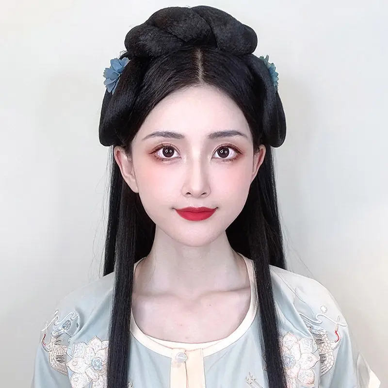 

Hanfu Wigs Headdress Chinese Ancient Wig Women Photography Dance Accessory Wigs Bla For Women Integrated Hair Bun High Tem