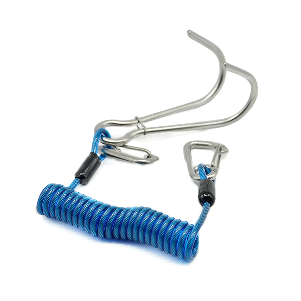 

Double Head Dive Reef Rafting Hook Stainless Steel Reef Hook Spiral Coil Spring Cord Dive Safety Accessory - Blue