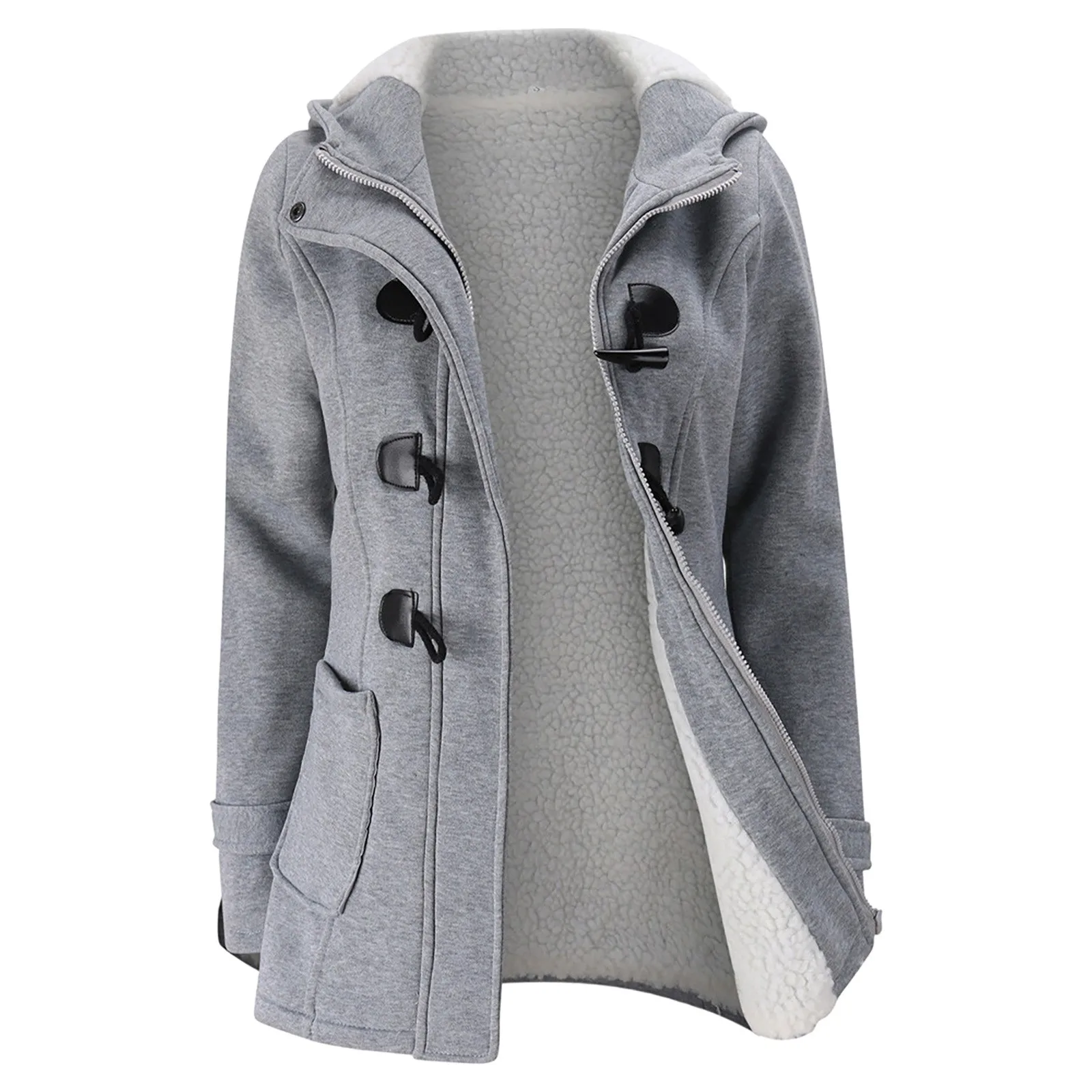 

Женское пальто из овечьей шерсти и смесовой шерсти, верхняя одежда в японском стиле преппи из флиса, однотонная куртка с капюшоном, пальто на пуговицах с рогом для женщин, зима 2023