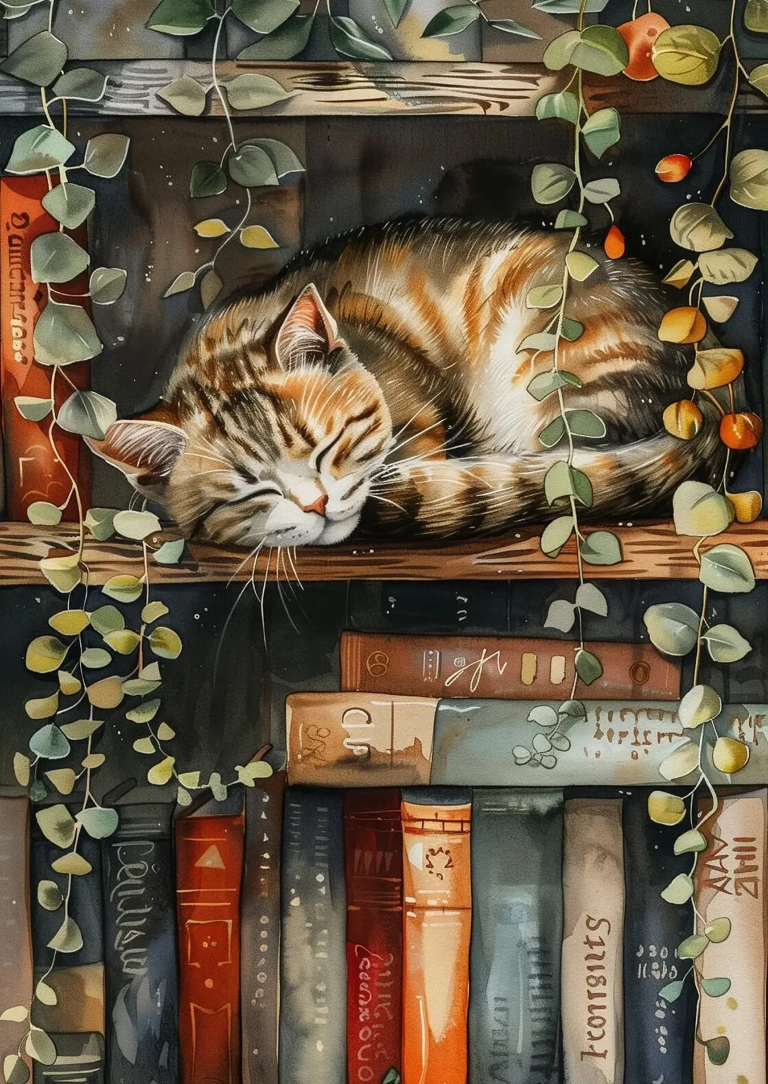 

Абстрактный постер с изображением кошки и книги на холсте