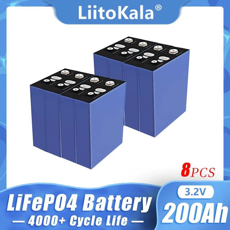 

8pcs LiitoKala 3.2V 200AH Lifepo4 Battery Rechargable NEW Lithium Iron Phosphate Battery DIY for PV RV Solar Power System