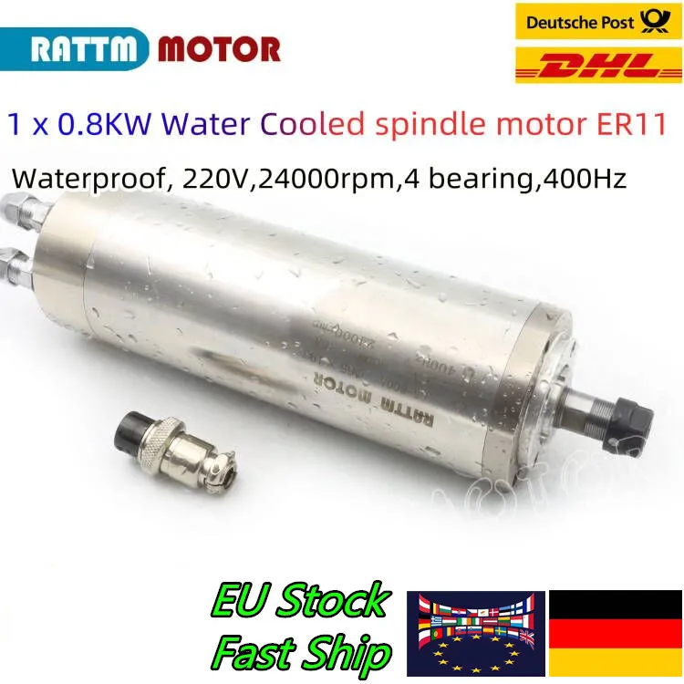 

[Европейская Бесплатная доставка] CNC водонепроницаемый 800 кВт 220 Вт 400 В Электродвигатель шпинделя с водяным охлаждением ER11 24000 Гц об/мин грав...