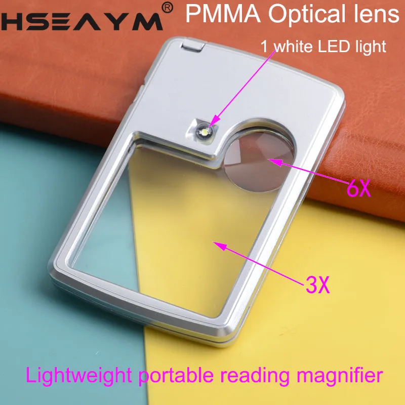 

Portable Card Type Magnifying Glass Ultra-thin PMMA Optical Lens LED Light Reading Newspaper Magnifier Loupe Elderly Children