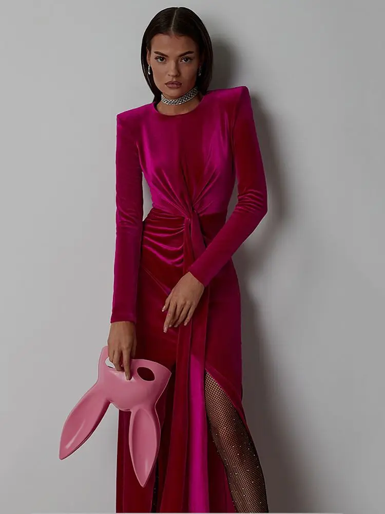 

BEVENCCEL, пикантное новое летнее женское пикантное длинное платье с длинными рукавами и высоким разрезом, плиссированное бархатное модное элегантное женское длинное платье 2023