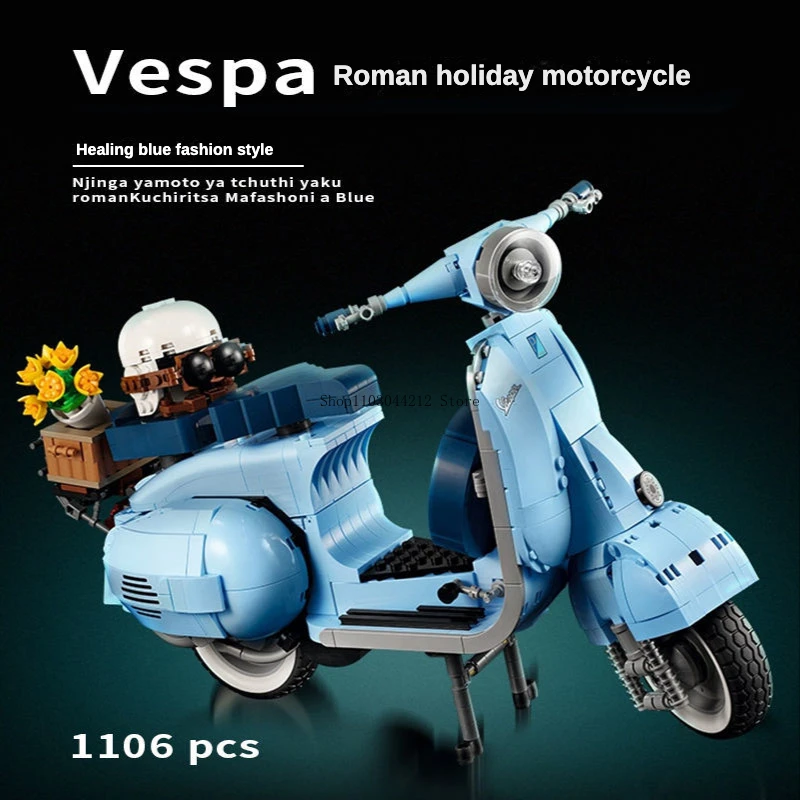 

1106PCS Vespa 125 Roman Holiday Motorcycle Model Building Blocks Compatible MOC 10298 Assembled Bricks Kids Toys Christmas Gift