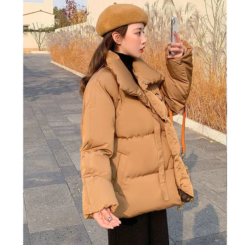 2022 Winter Women Parkas Jackets Casual Solid Thick Warm Down Cotton Coat Female Black Loose Zipper Padded Coat White Outwear