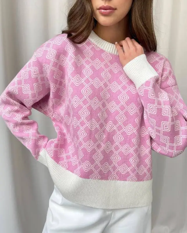 European and American spring and autumn new INS hot-selling sweater jacquard long-sleeved knitted pullover