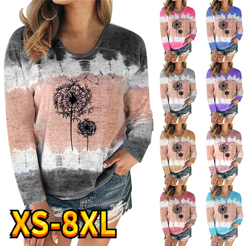 

Women's T shirt Tee Dandelion Casual Holiday Weekend Floral Painting T shirt Tee Long Sleeve Print Round Neck Basic XS-8XL