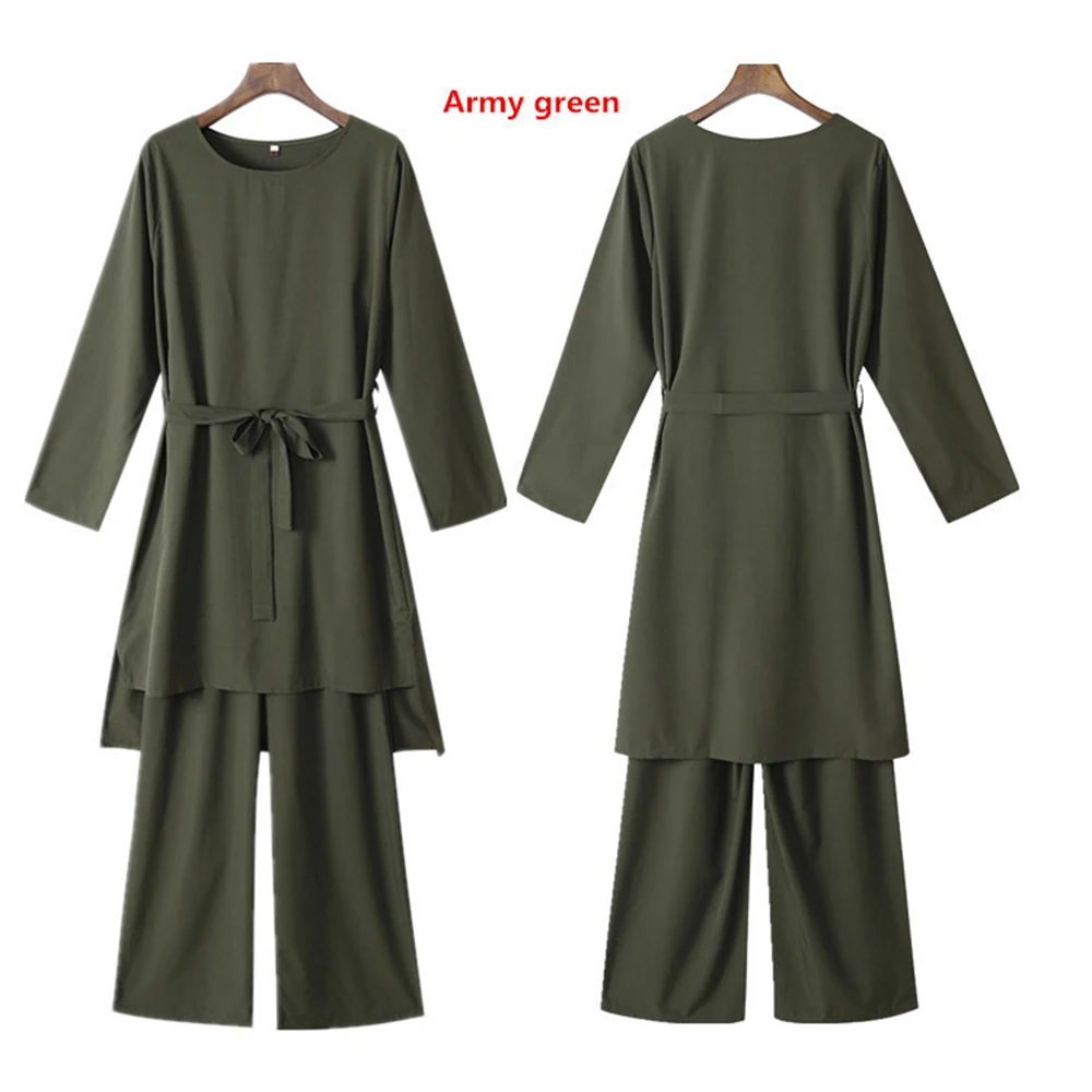 Muslim Plus Size 2PCS Suit Women's Arab Girl Solid Color Long Sleeve Suit Dresses Muslim Woman Turban Burkini Muslim Woman 2022