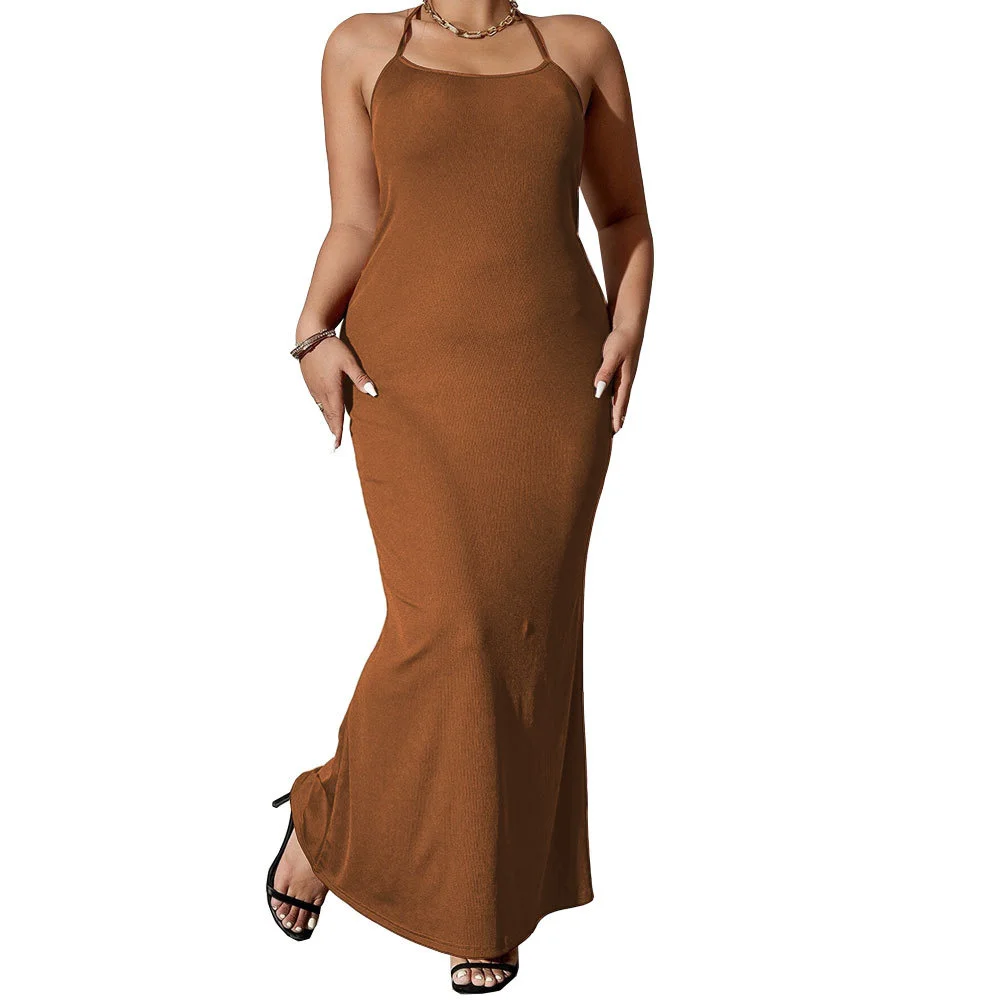 

Plus Size Women's 2023 New Waist Wrap Hip Open Back Hanging Neck Fish Tail Dress Sexy Dress Ladies Evening Club Outfits 5XL