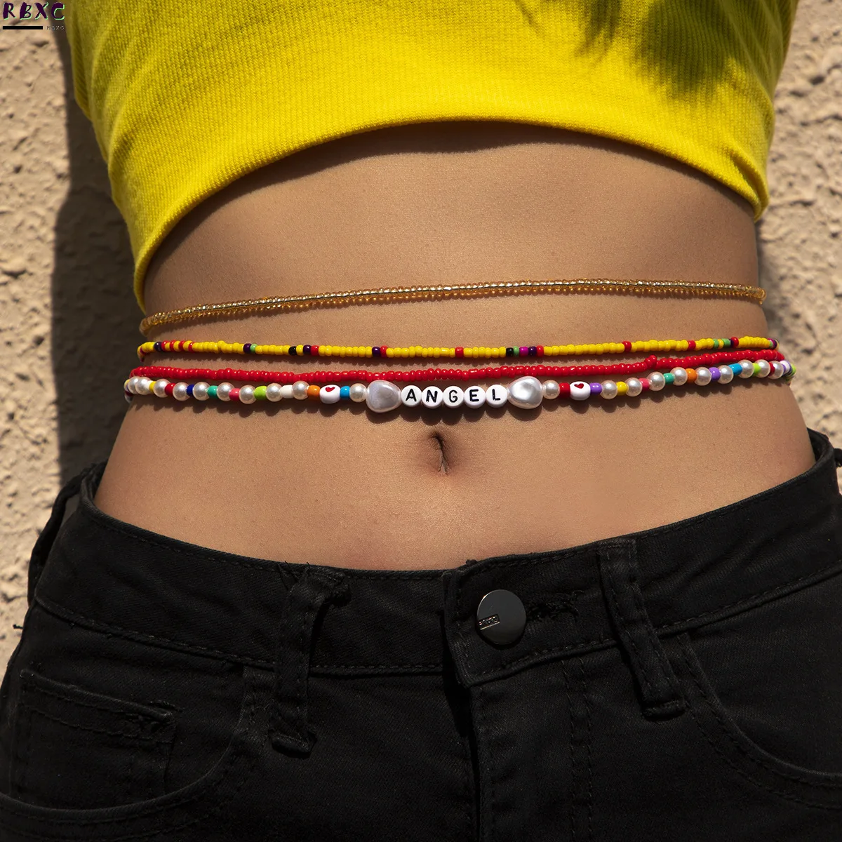 

RBxc Fashion simple sexy colorful rice bead waist chain beach style woven pearl body chain jewelry
