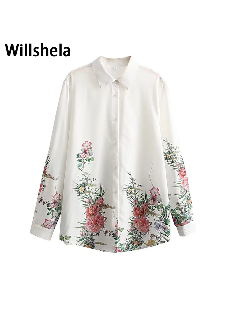 

Willshela Women Fashion Floral Printed Single Breasted Blouse Vintage Long Sleeves Lapel Neck Female Chic Lady Shirts