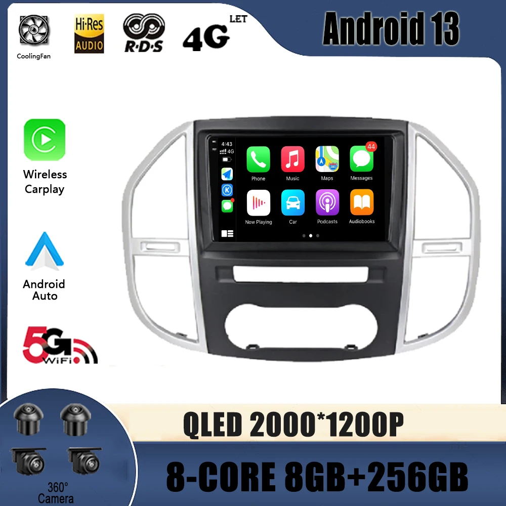 

Автомагнитола на Android 13 для Mercedes Benz Vito 3 W447 2014-2020, мультимедийный видеоплеер, навигация, 4G, GPS, 2din, 2 din, dvd