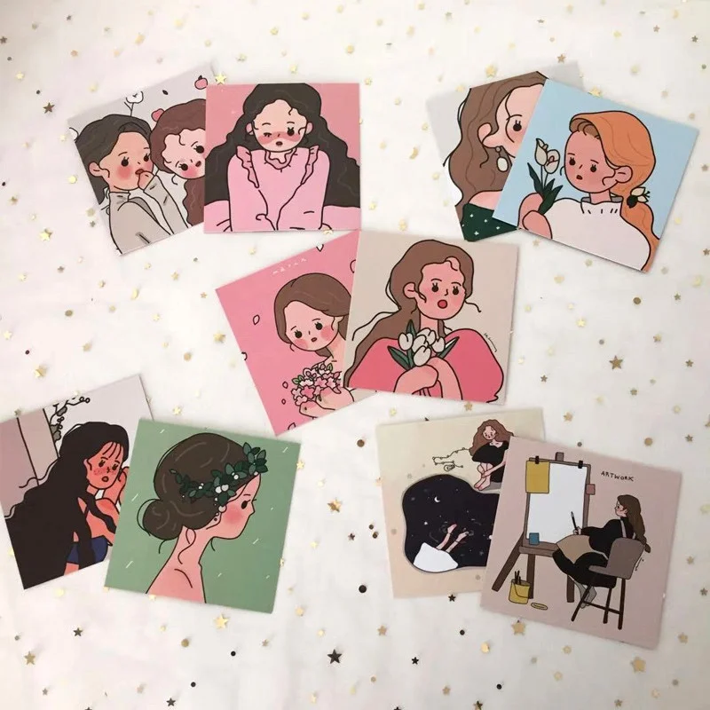 

9pcs Cute Cartoon Card Korean Ins Cute Colorful Decorative Picture Cute Girl Photo Studio Backdrop Prop Cartoon Photo Prop