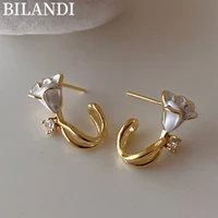 bilandi 925%c2%a0silver%c2%a0needle fashion jewelry flower earrings sweet design pretty white enamel drop earrings for women gifts