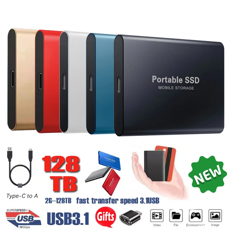 

Portable High Speed Mobile Solid State Drive 1/2/4/8/16/64TB SSD Hard Drives External Storage Decives M2 for Laptop Mac Notebook