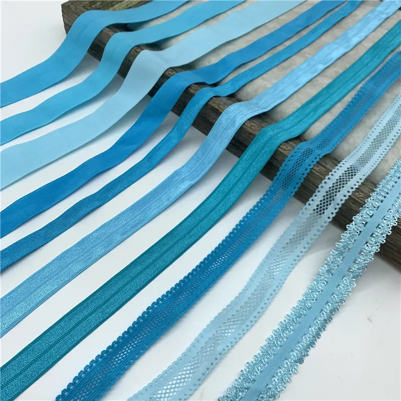 Купи 5yards SkyBlue Elastic Ribbon Fold Over Spandex Elastic Band For Sewing Lace Trim Waist Band Garment Accessory за 183 рублей в магазине AliExpress