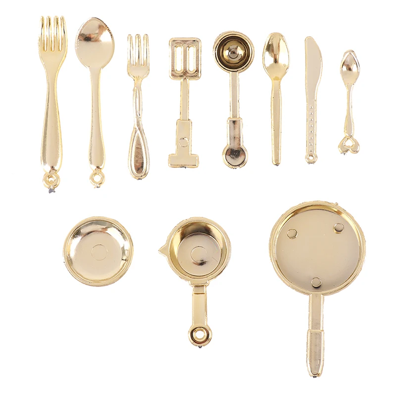 

11 шт./компл. 1:12 искусственная посуда для кукольного домика кухонная утварь мини-горшок лопатка ножи вилки ложка кухонная посуда Декор Детск...