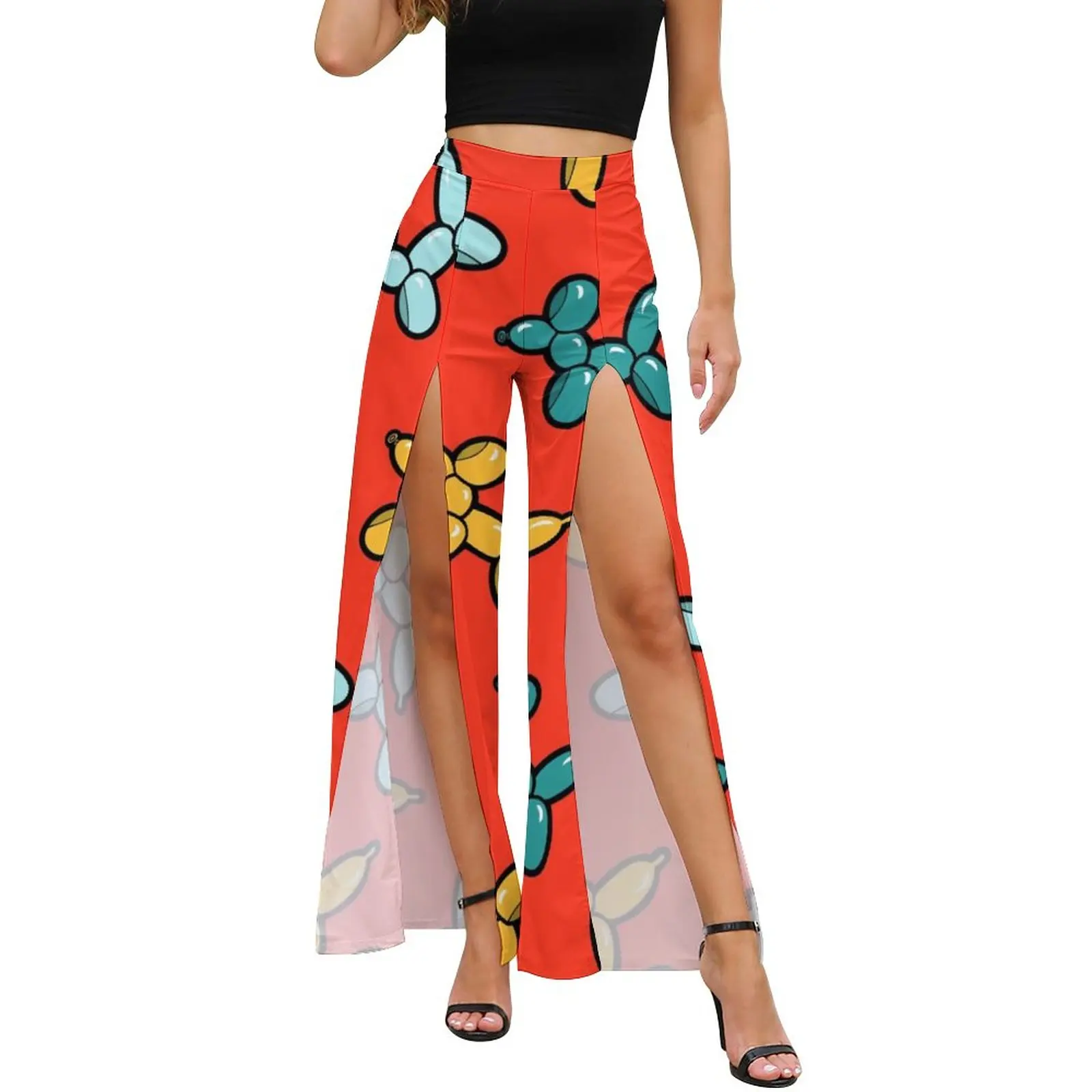 

Брюки воздушные женские с разрезом, элегантные офисные уличные штаны с широкими штанинами для собак