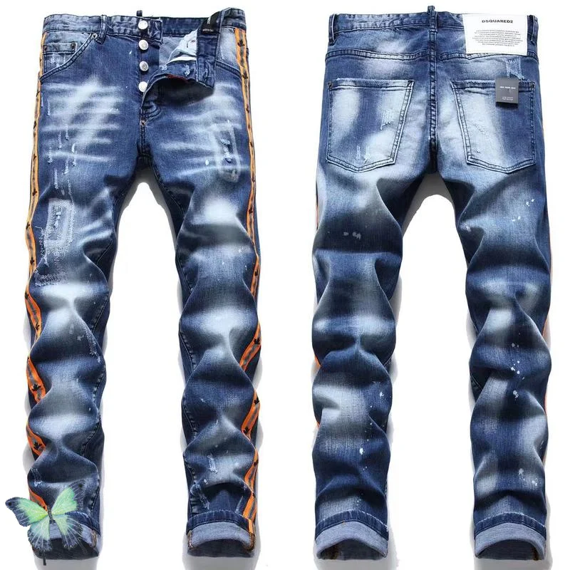 

Blue Side Webbing Men Denim Trousers Pants High Quality Soften DSQ2 Men's Jeans