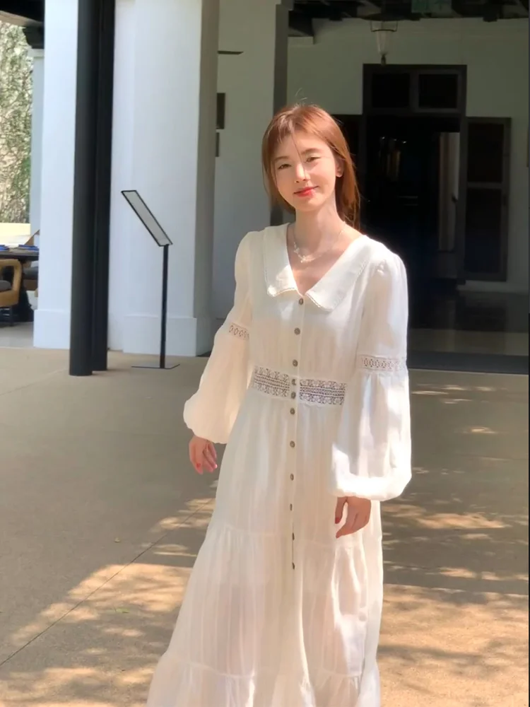 

Ju Jingyi в том же стиле белое супер неувядающее платье для женщин Лето 2023 новая свободная юбка для отпуска с рукавами-фонариками