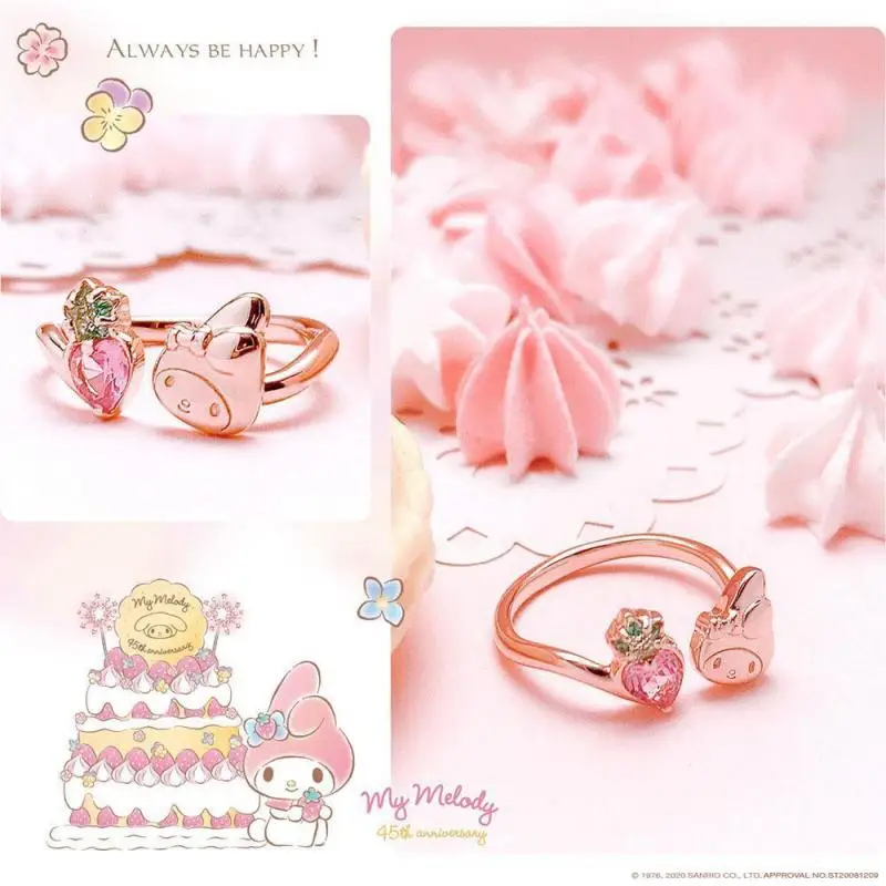 

Sanrio My Melody Sweet Ring Princess Lovely Strawberry Crystal S925 Silver Ring Kawaii Delicate Ring Give Gifts To Friends