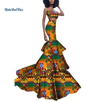 african short tops and mermaid skirt sets for women vestidos party skirts multilayer african wax 2 piece sets clothing wy4500