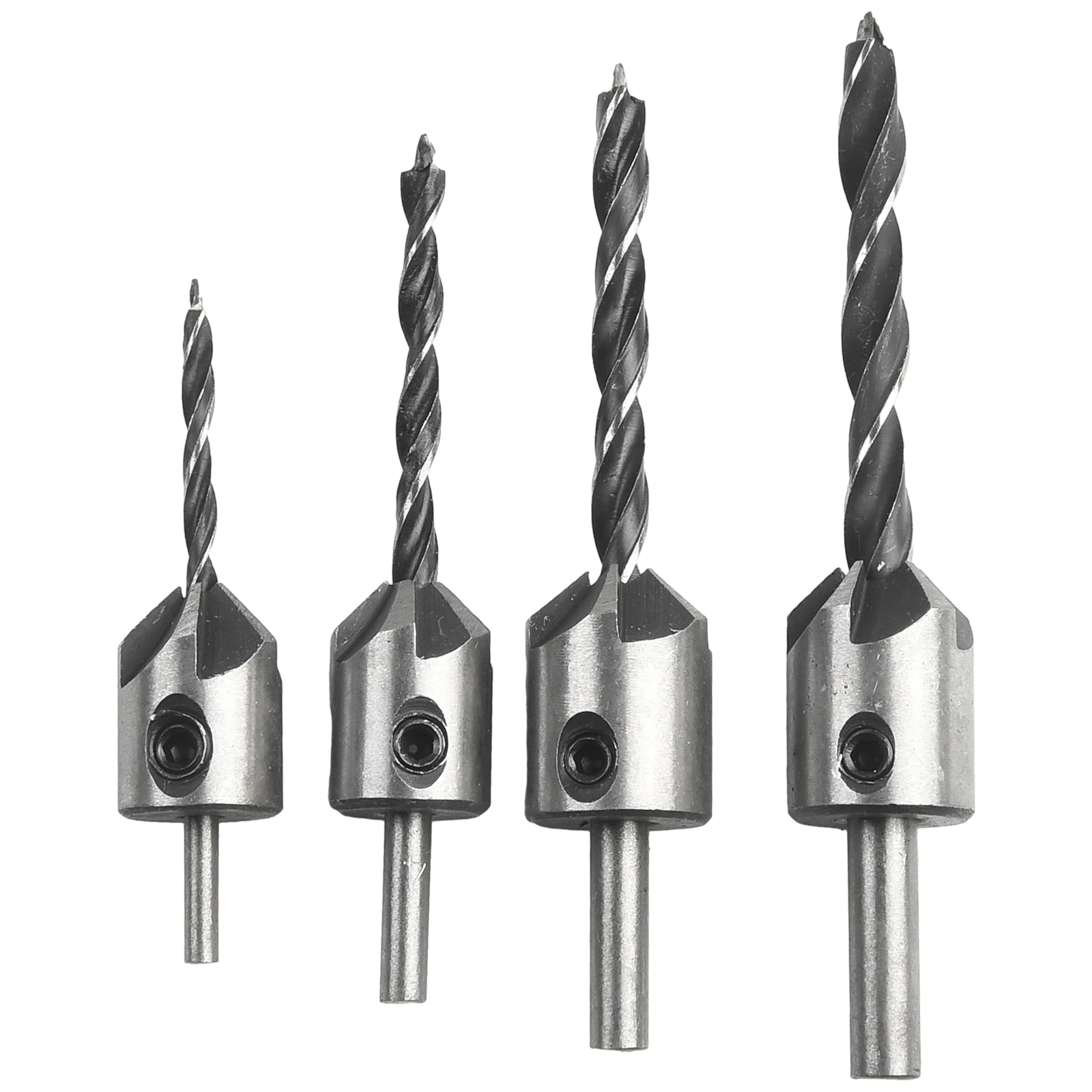 

4pcs Carpentry Drill+1pc Wrech 3mm-6mm HSS Flute Countersink Drill Bits Set Chamfer Reamer For Woodworking Drill Bit Power Tool