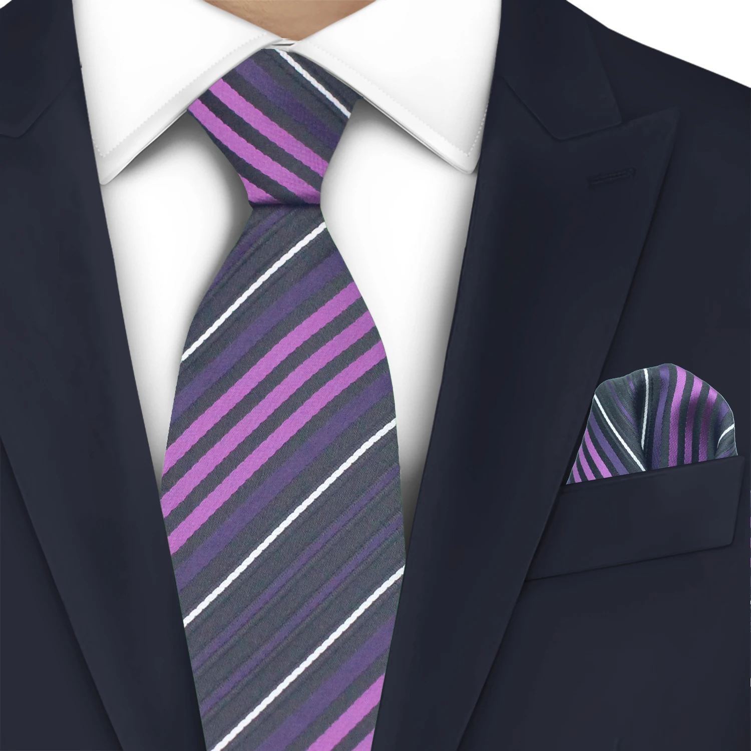 

LYL 5CM Business Fashionable Premium Silk Tie Ensemble Exclusive Purple Stripe Necktie Set With Handkerchief for Upscale Events