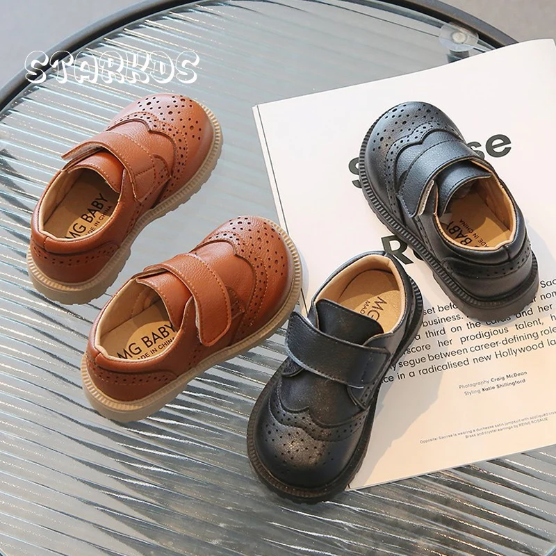 Baby Boy Brogue Shoes Classic Black Brown Kids Pu Leather Formal Shoes Childen Causal Flat School Footwear