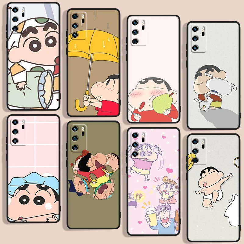 

Cartoon Anime Crayon Shin Chan Phone Case For Huawei P10 P20 P30 P40 P50 Lite Pro 2019 Plus Lite E 5G Black luxury Silicone Back