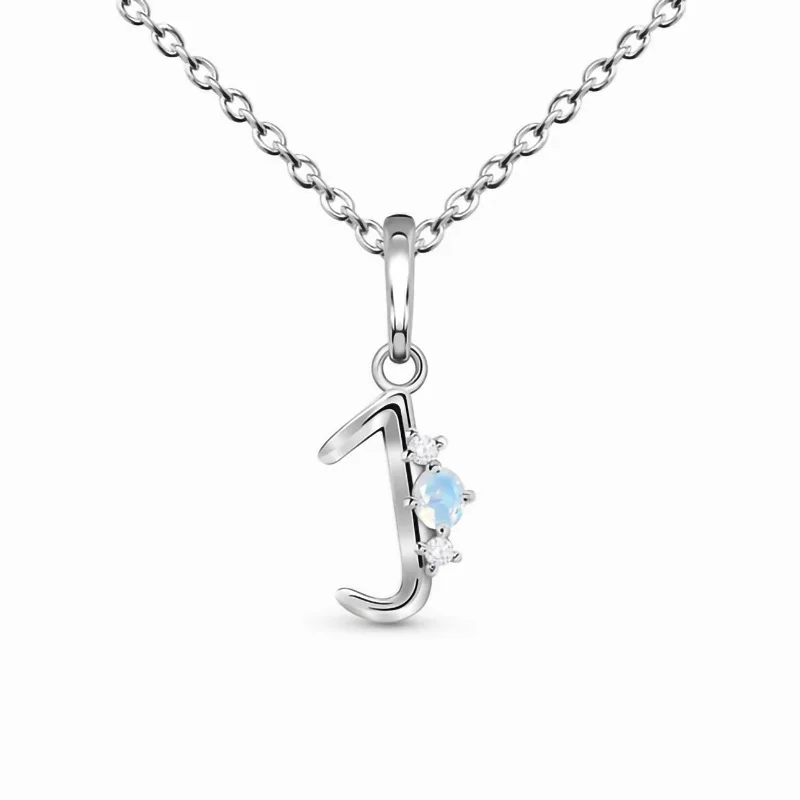 

hot S925 sterling silver letter J Moonstone Pendant Necklace women's niche fashion versatile jewelry
