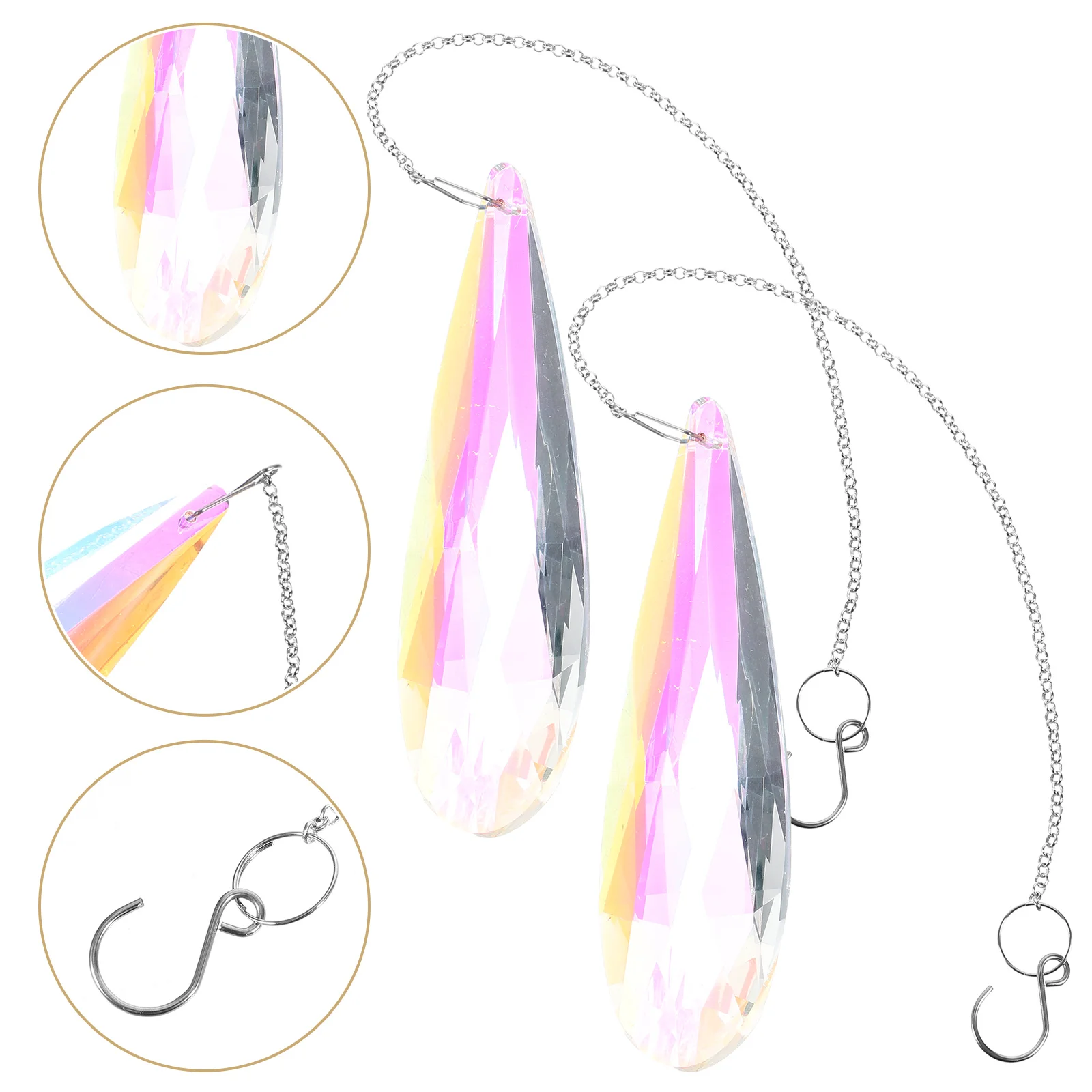 

2 Pcs Crystal Wind Chime Lockets Suncatcher Windows Christmas Exquisite Watch Ornament Hanging Pendant White Decoration Garden